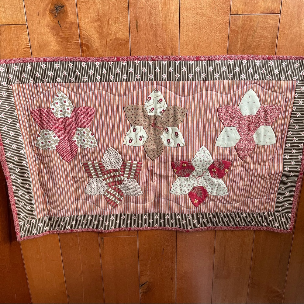 Handmade Floral Patchwork Table Runner - Pink, Brown, Cream